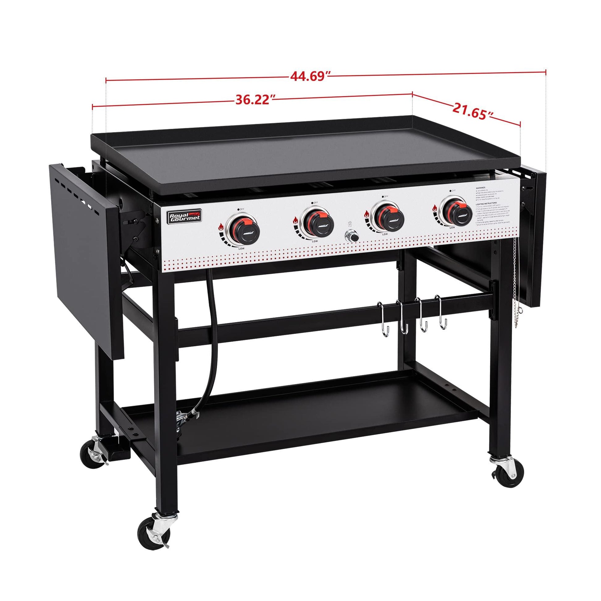 Royal Gourmet GB4002 4-Burner Flat Top Gas Grill, 36-Inch Propane Griddle Restaurant Grade Professional Barbecue Teppanyaki Cooking, For Outdoor Events, Camping and BBQ, Black - CookCave