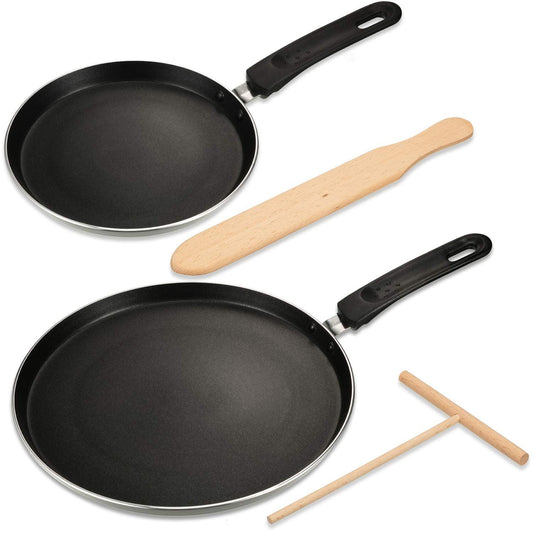 2 Pieces Non-Stick Crepe Pan Kitchen Omelette Frying Pan Pancake Cooking Skillet with Crepe Spreader and Spatula for Kitchen Cooking Tools - CookCave