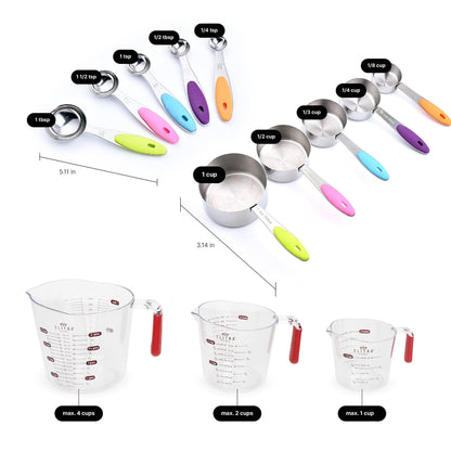 Measuring Cups and Spoons Set 13 Piece. Includes 10 Stainless Steel Measuring Spoons and 3 Plastic Measuring Cup – By Elitra Home - CookCave