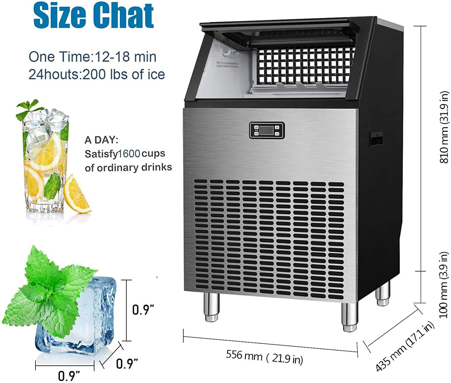 Antarctic Star Commercial Ice Makers Machine Stainless Steel Makers 200 Lbs of Ice Per 24H with 48 Pounds Storage Capacity Ice Cubes Freestanding Party/Bar/Restaurant Scoop Connection Hose Silver - CookCave