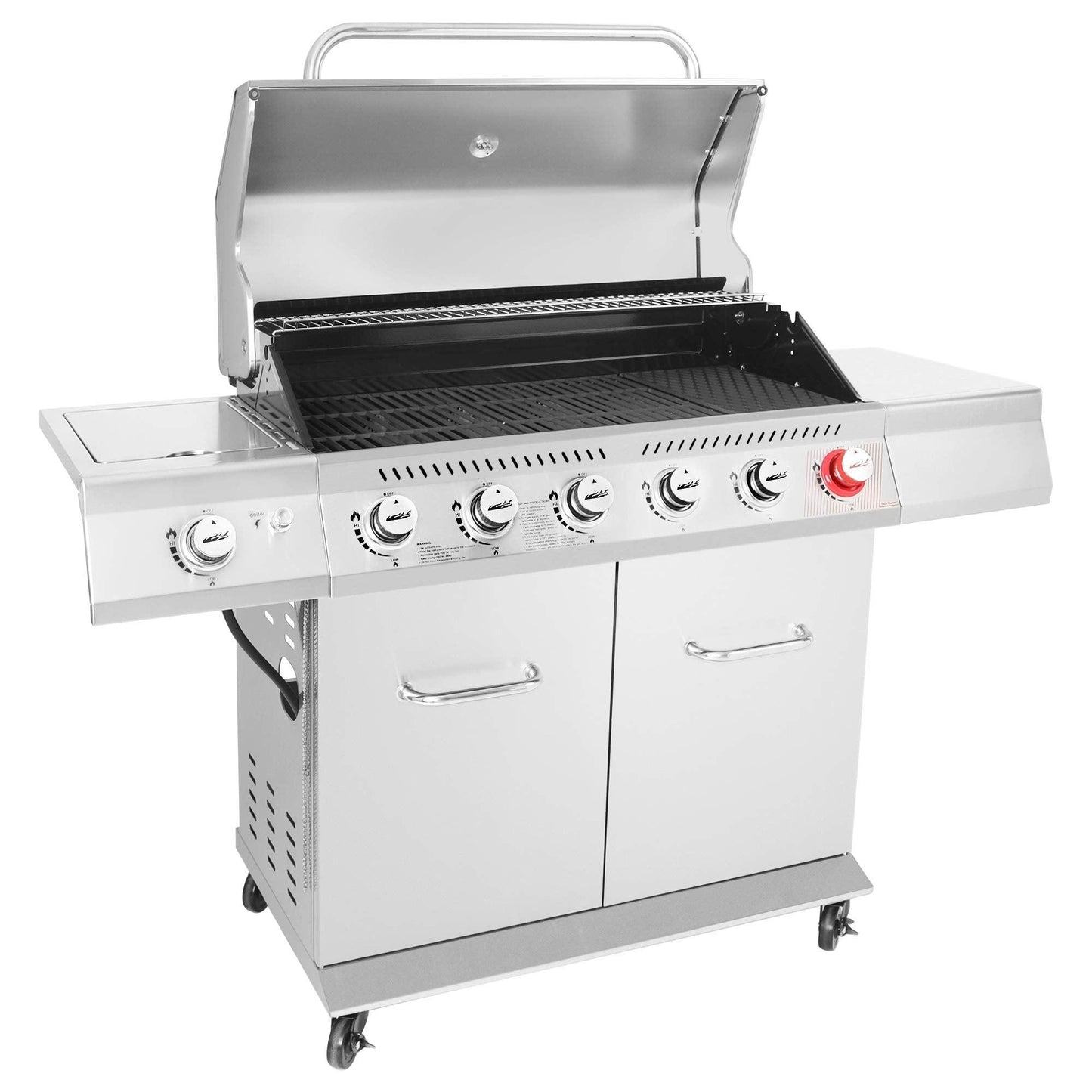 Royal Gourmet GA6402S Stainless Steel Gas Grill, Premier 6-Burner Propane BBQ Grill with Sear Burner and Side Burner, 74,000 BTU, Cabinet Style, Outdoor Barbecue Party Grill, Silver - CookCave