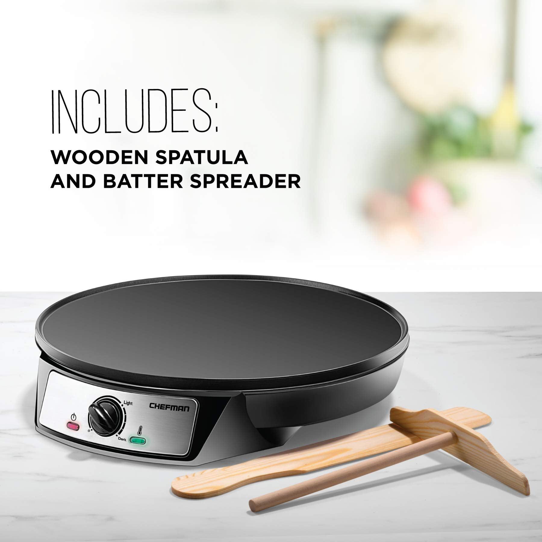 Chefman Electric Crepe Maker & Griddle, Precise Temperature Control Skillet for Perfect Brunch Blintzes, Pancakes, Eggs, Bacon, & Tortillas, 12" Nonstick Grill Pan, Includes Batter Spreader & Spatula - CookCave