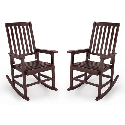 Cozyman Outdoor Rocking Chairs Set of 2, Oversized Wooden Rocking Chairs with Wide Seats, All Weather Resistant Rocker Chair, Porch Patio Chair for Backyard Lawn Garden, 350 Lbs Heavy Duty, Espresso - CookCave