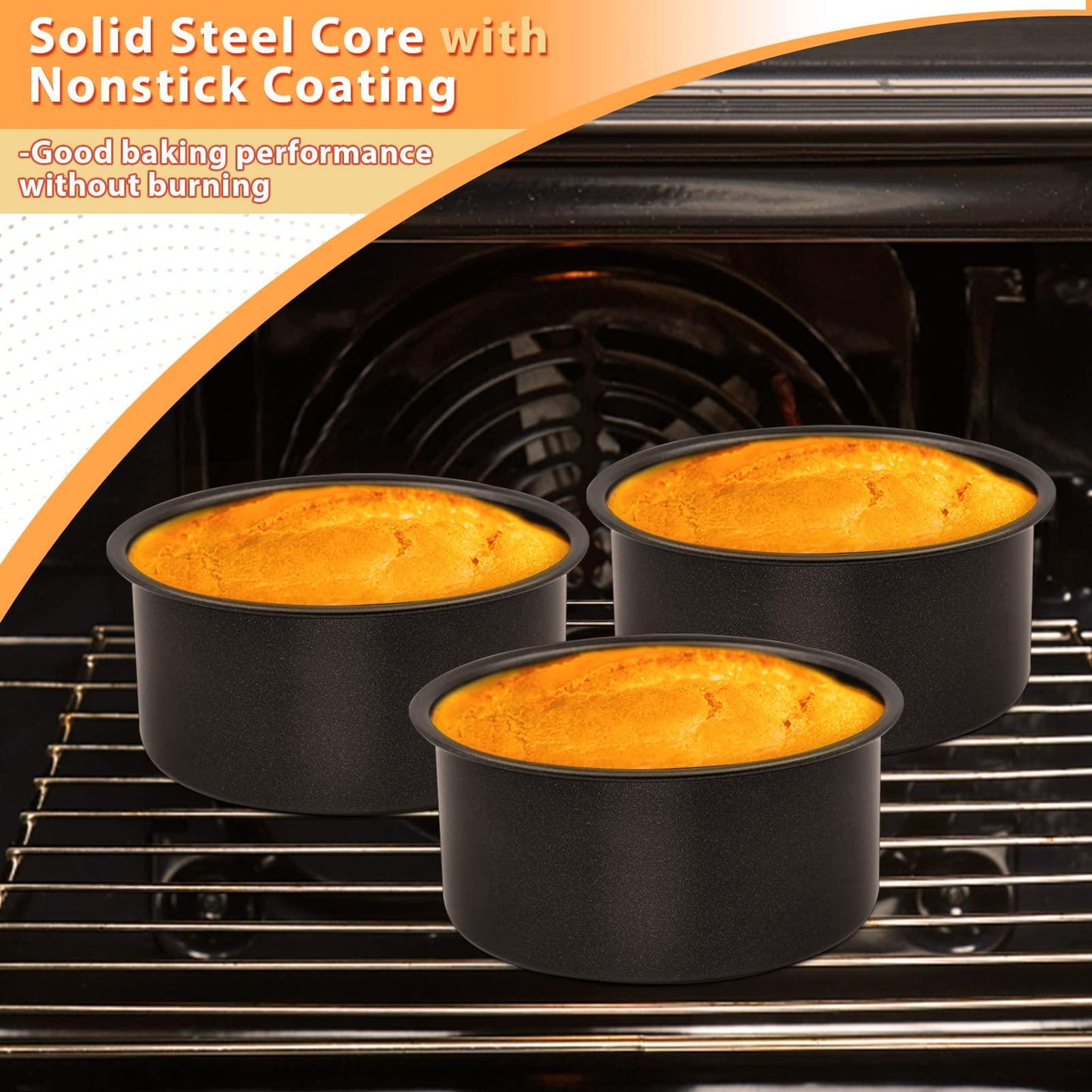 E-far 4 Inch Cake Pan Set of 3, Nonstick Stainless Steel Mini Round Cake Pans Tin, Small Size for Baking Smash Cakes/Cheesecake, Stainless Steel Core & Non-toxic Coating, Straight Side & 2 Inch Deep - CookCave