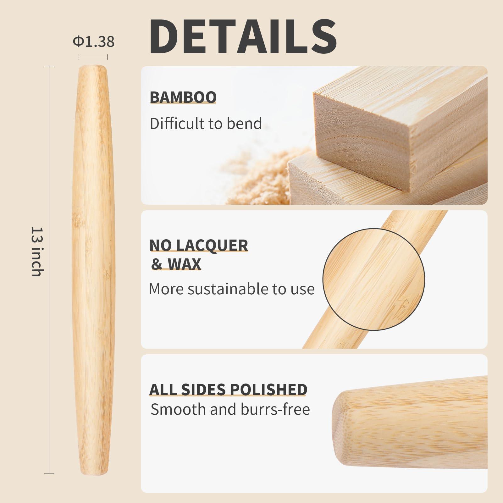 Giying6 Classic Wood Rolling Pin, Wooden Roll Pin, Natural Wooden Roller with No Dents or Gaps for Baking Pizza Dough, Pie, Cookie and Pastry, 13Inch - CookCave