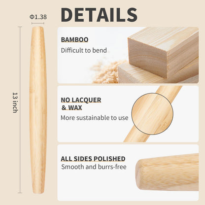 Giying6 Classic Wood Rolling Pin, Wooden Roll Pin, Natural Wooden Roller with No Dents or Gaps for Baking Pizza Dough, Pie, Cookie and Pastry, 13Inch - CookCave