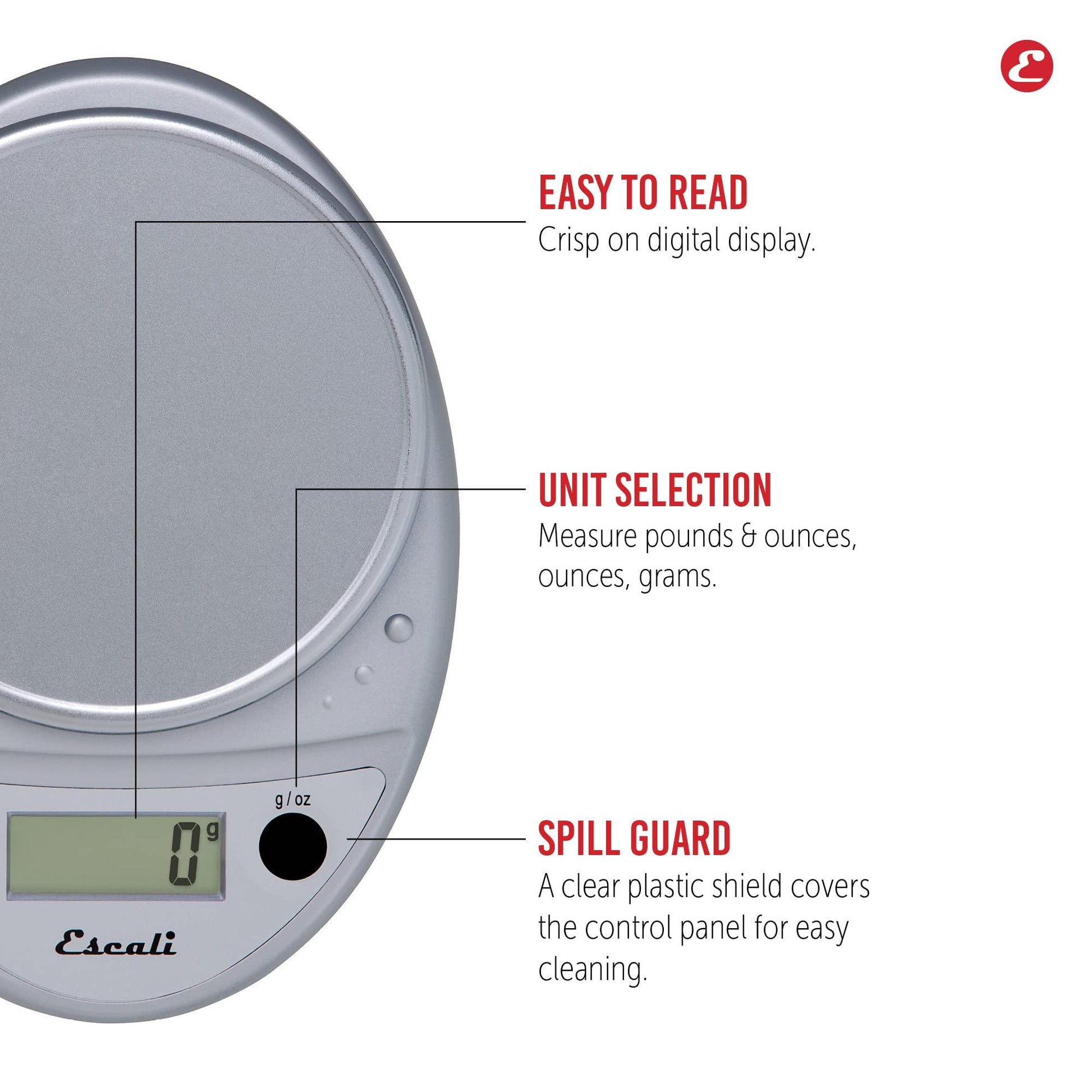 Escali Primo Digital Food Scale Multi-Functional Kitchen Scale and Baking Scale for Precise Weight Measuring and Portion Control, 8.5 x 6 x 1.5 inches, Chrome - CookCave
