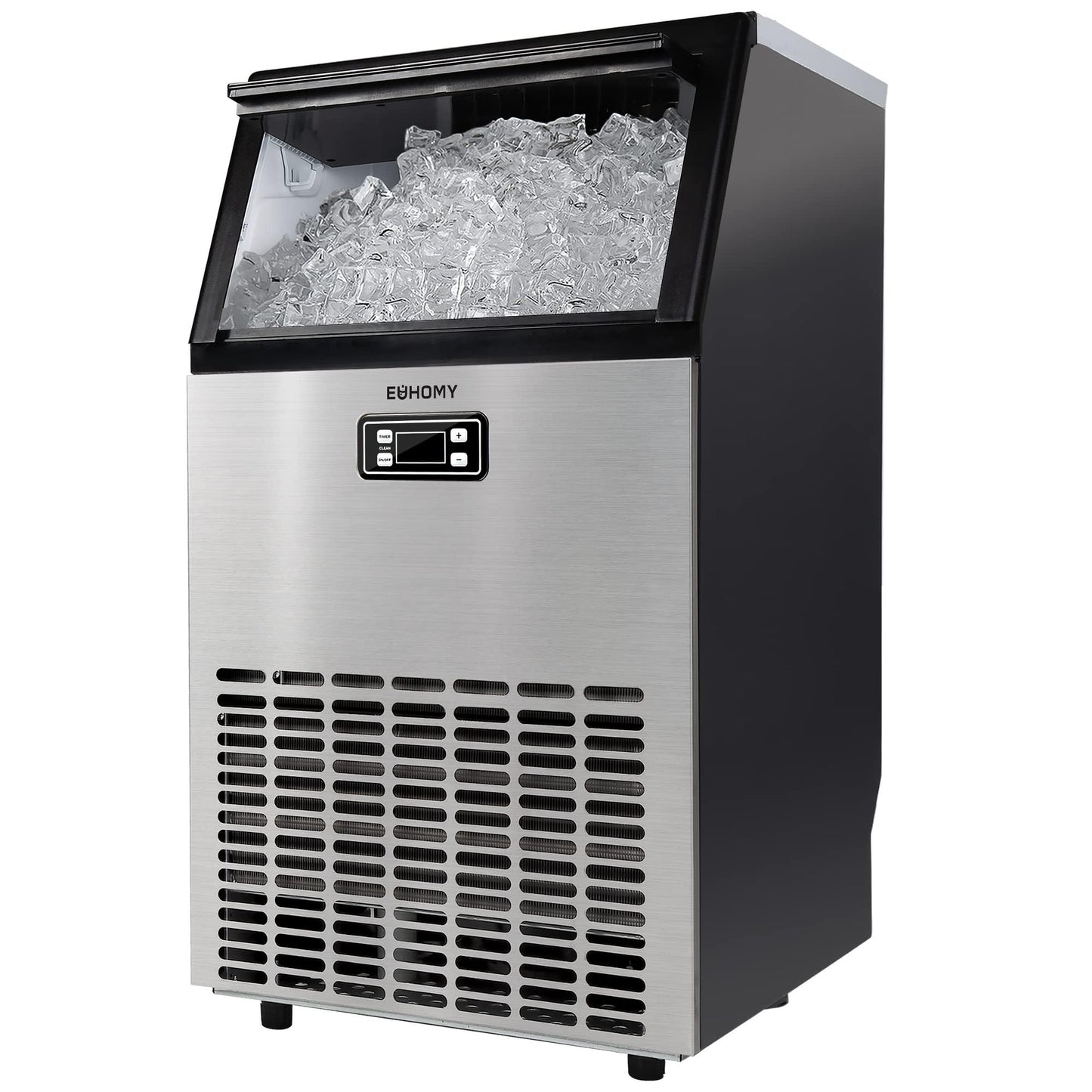 EUHOMY Commercial Ice Maker Machine, 99lbs/24H Stainless Steel Under Counter ice Machine with 33lbs Ice Storage Capacity, Freestanding Ice Maker. - CookCave