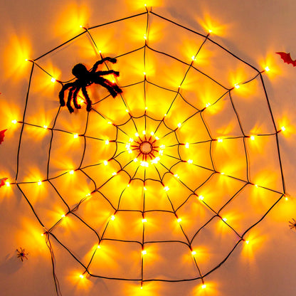 Vanthylit Halloween Spider Web Lights with Black Spider, 70 LED Waterproof Orange Light Up Spiderweb, Halloween Lights for Window Room Indoor Outdoor Decorations - CookCave