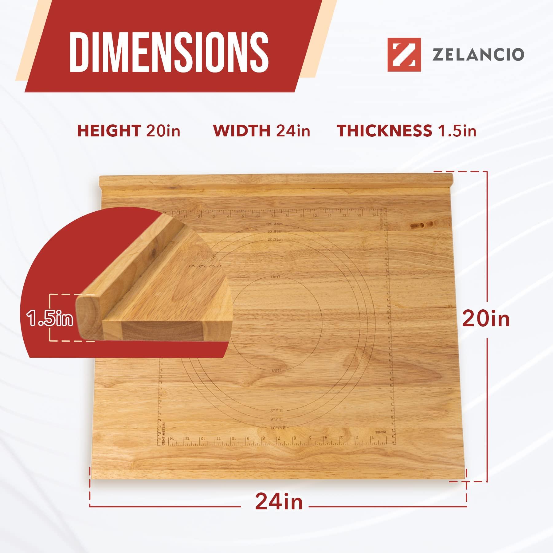 Zelancio Reversible Wooden Pastry Board - 24" x 20" Pastry Board with Engraved Ruler and Pie Board Template, Features Front and Back Counter Lip - CookCave