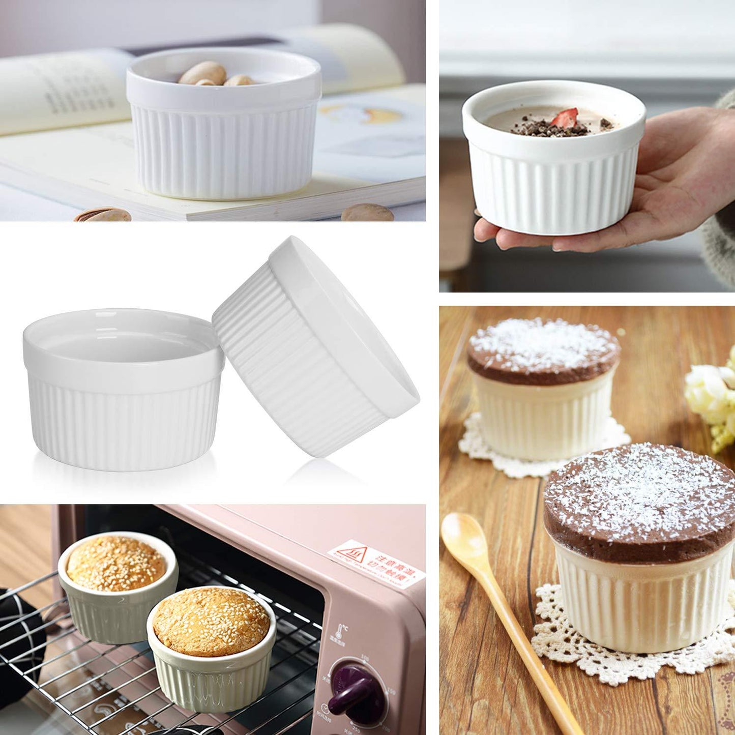 Ramekins 6 oz, Set of 8, Creme Brulee Ramekins, Souffle Dishes, Oven Safe Porcelain Ramiken Bowls For Custard, Lava Cakes, Pudding, Flan, Mini Desserts, Jam and Ice Cream, Ramekins For Baking - CookCave