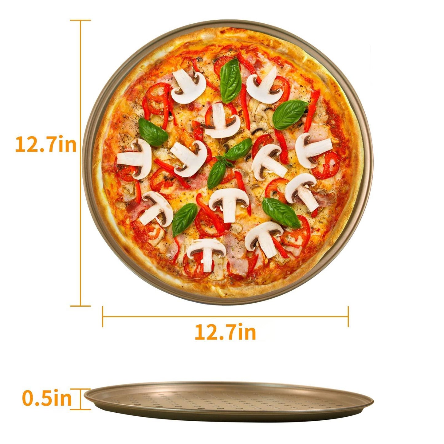 COOKWIN 2 Pack Pizza Pan,Pizza Pan for Oven,12.6 Inch Pizza Baking Pan,Non-Stick Golden Carbon Steel pizza pan with holes,Organosilicon Coated Crisper Pan,Dishwasher Safe - CookCave