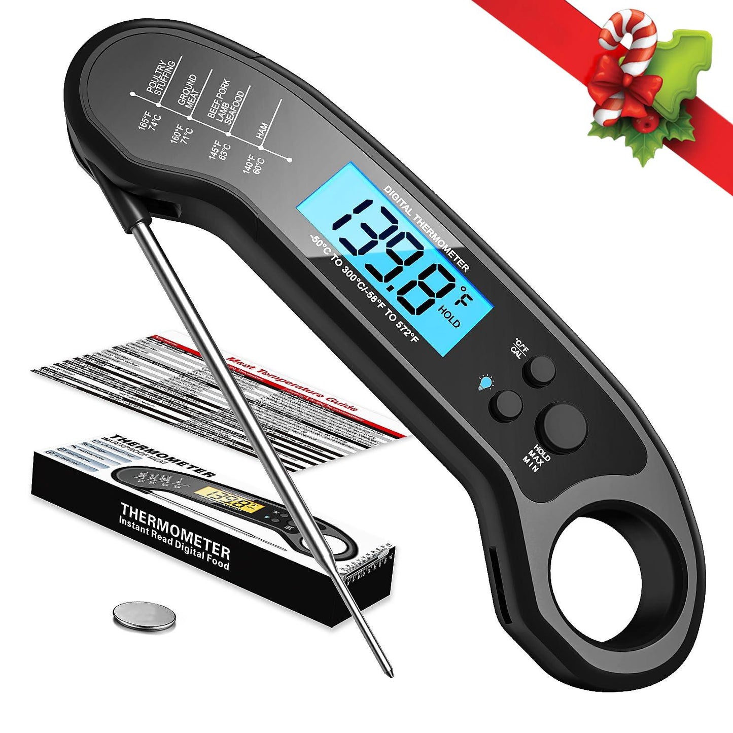 Meat Thermometer Digital, Instant Read Meat ThermometerI for Grill and Cooking, IP66 Waterproof Food Thermometer for Kitchen and Outside, BBQ, Turkey, Candy, Liquids, Beef - CookCave