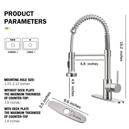 HGN Kitchen Faucet with Pull Down Sprayer,Commercial Single Handle Kitchen Sink Faucets for Farmhouse Camper Laundry Utility Rv Wet Bar Sinks Brushed Nickel - CookCave