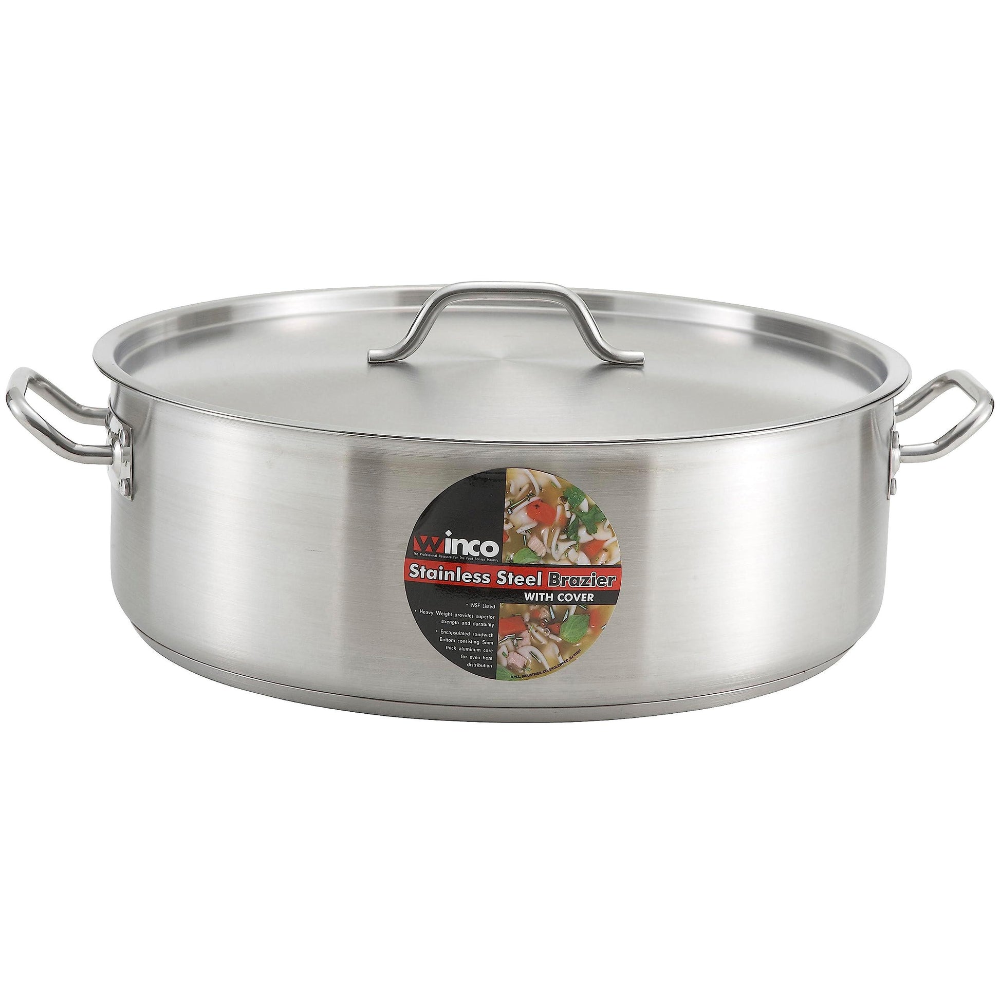 Premium Induction Brazier with Cover 10 qt. Tri-Ply Heavy Duty 18/8 Stainless Steel 11-11/16" Diameter x 5-1/2" Height - CookCave