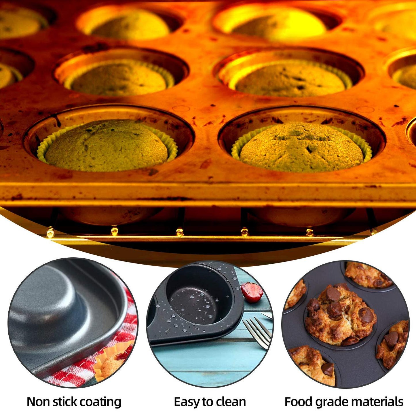 Muffin Pan, 12 Cupcake Pan, 2 Sets of Nonstick Brownie Bakeware Muffin Tin, Cupcake Tray, Baking Pan for Kitchen Oven, Black 13.9 x 10.5 x 1.2 inches - CookCave