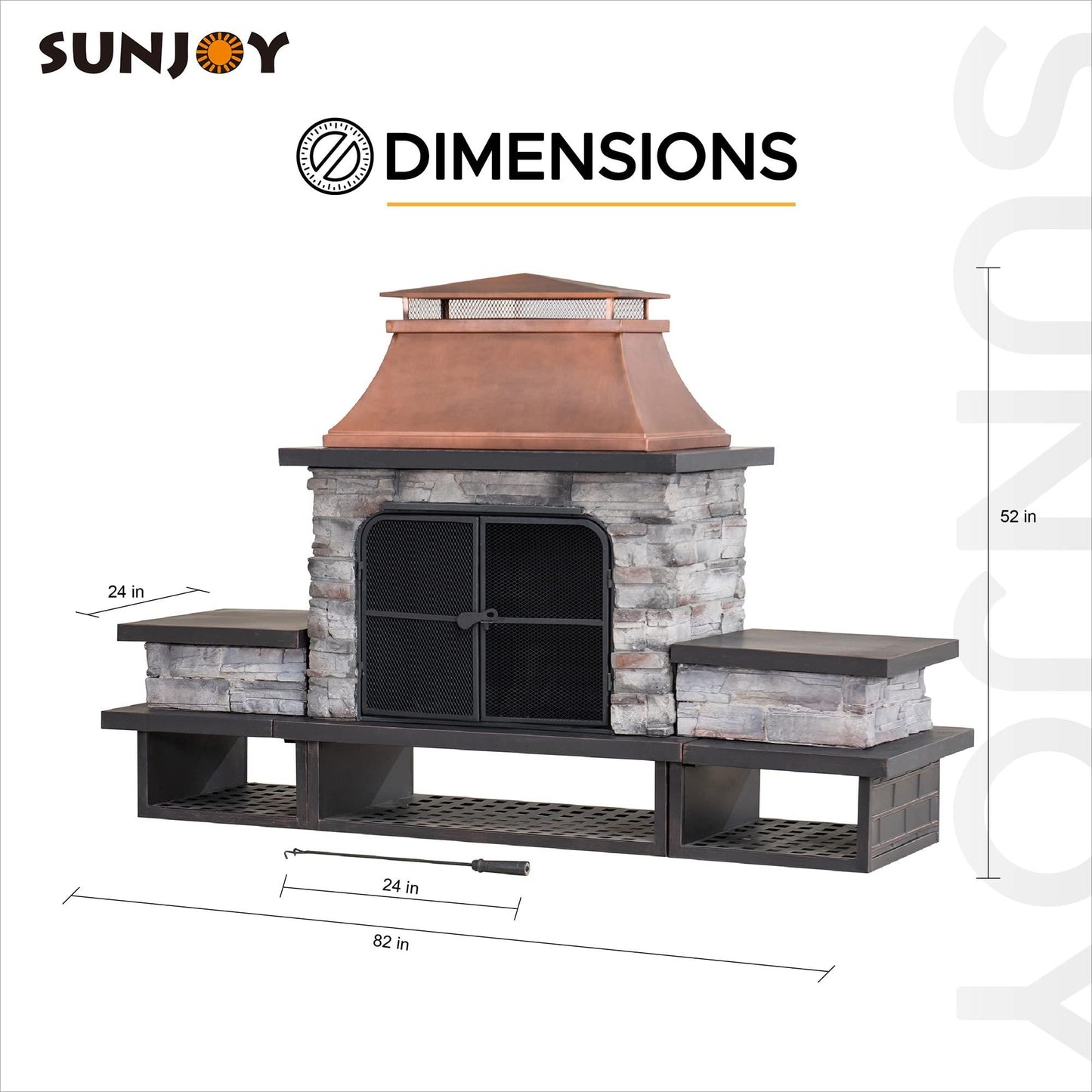 Sunjoy Outdoor Fireplace, Patio Wood Burning Fireplace with Steel Chimney, Mesh Spark Screen Doors, Fire Poker, and Removable Grate, Copper and Black - CookCave