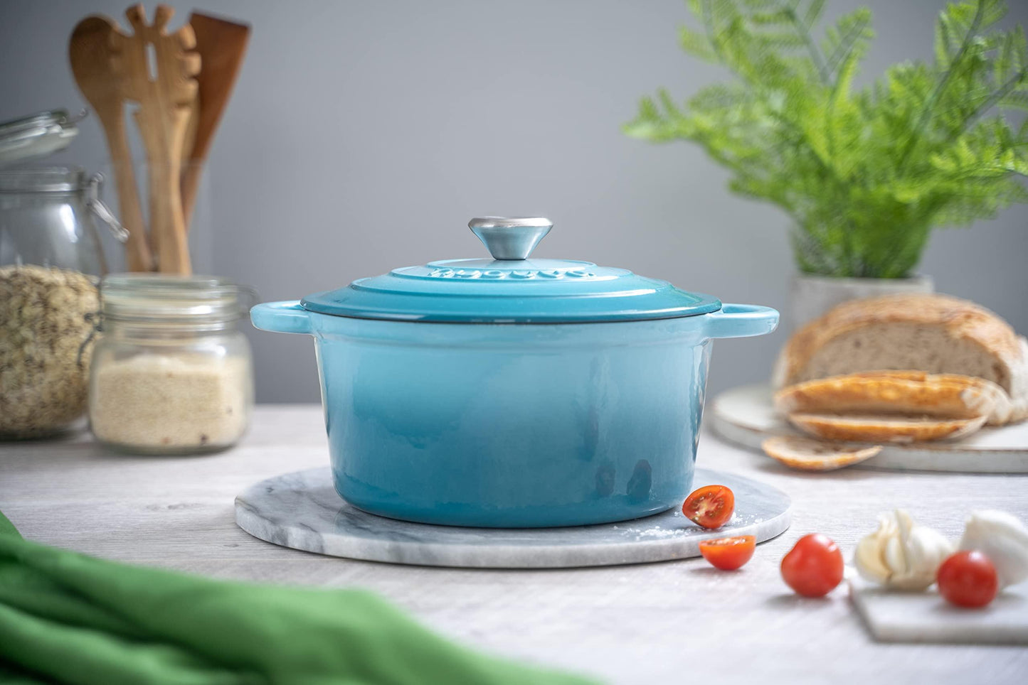 Cast Iron Pot with Lid – Non-Stick Ovenproof Enamelled Casserole Pot, Oven Safe up to 500° F – Sturdy Dutch Oven Cookware – Blue, 5-Quart, 24cm – by Nuovva - CookCave