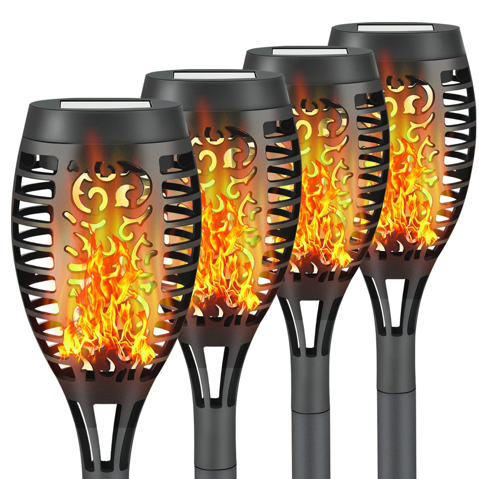 Liveasily 4 Pack Led Solar Torch Light with Flickering Flame Outdoor Waterproof Halloween Decorations, Solar Torches Stake Lights, Auto On/Off Solar Garden Lights Decorations - CookCave