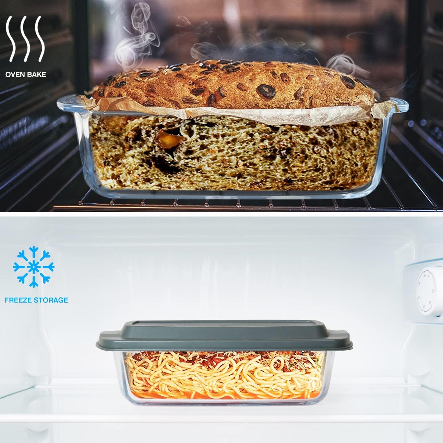 M MCIRCO 6-Piece Glass Loaf Pan with Lids Set, Meatloaf Pan With Airtight Lids, Loaf Pan For Bread, Cake, Pastries, BPA-free, Easy Grip, Fridge-to-Oven (1800ML/1.9Qt/ 7.2 Cups) - CookCave