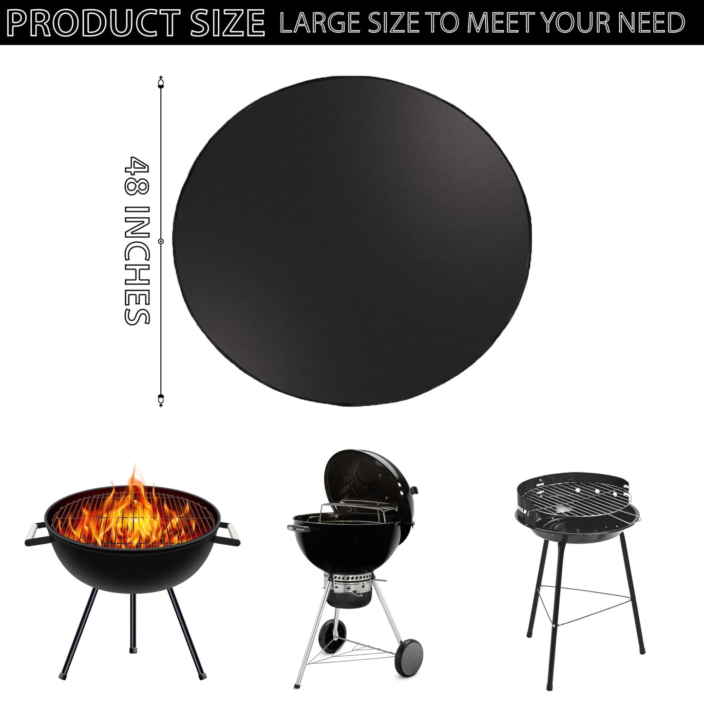 48-Inch Round Fire Pit Mat for Grill, 3-Layer Fireproof Protection, Outdoor Deck and Patio Surface Protector, Durable and Portable BBQ Mat - CookCave