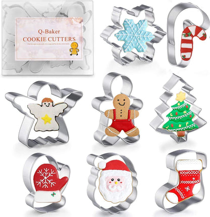 Christmas Cookie Cutters, 8Pcs Winter Holiday Cookie Cutter Set, Stainless Steel Metal Cutter with Gingerbread Men,Christmas Tree,Snowflake, Candy Cane, Angel, Santa Face,Stocking,Mitten - CookCave