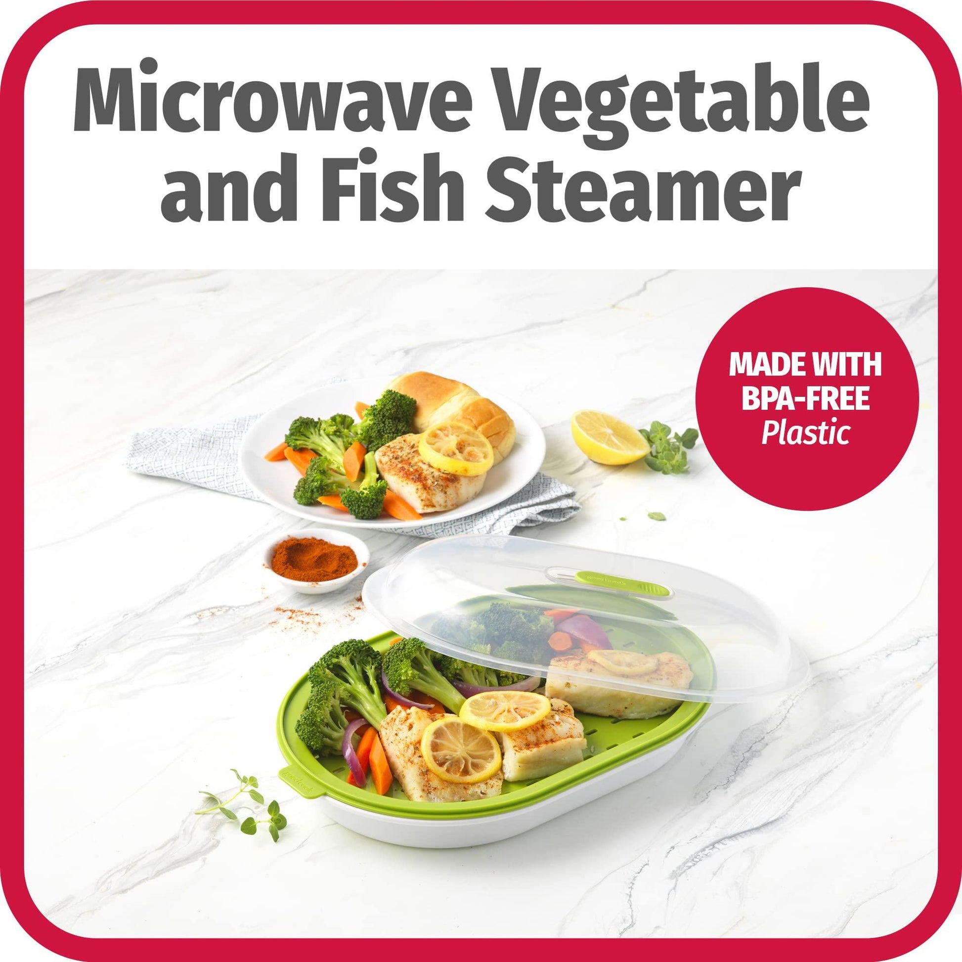 GoodCook BPA-Free Plastic Microwave Vegetable and Fish Steamer, Green - CookCave