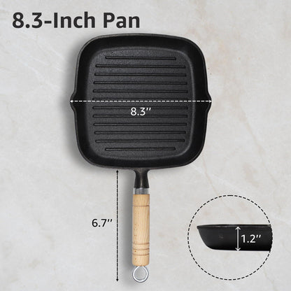 Bazova Cast Iron Griddle Grill Pan, Stovetop Griddle Pan with Ridges 8.3 Inch Grilling Plates with Pour Spouts Stove Top Gas Grill for Steak, BBQ & Camping Grill, Suitable for All Stovetops Oven Safe - CookCave