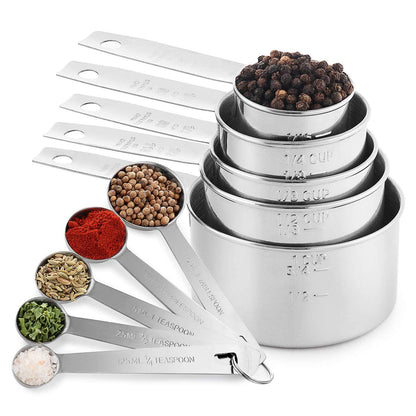 Stainless Steel Measuring Cups And Measuring Spoons 10-Piece Set, 5 Cups And 5 Spoons - CookCave