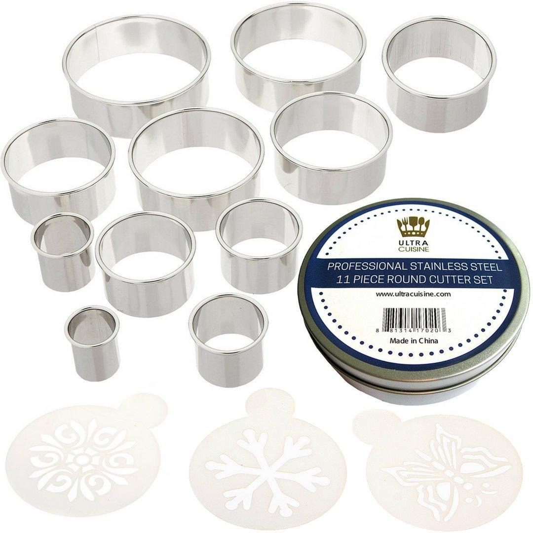 Ultra Cuisine 11 Piece Small Circle Cookie Cutter Set, Graduated Round Cookie Mold Cutter for Donuts & Scones, Heavy-Duty, Stainless-Steel w/3 Pastry Ring Cookie Cutters for Baking - CookCave