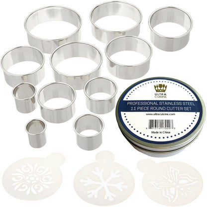 Ultra Cuisine 11 Piece Small Circle Cookie Cutter Set, Graduated Round Cookie Mold Cutter for Donuts & Scones, Heavy-Duty, Stainless-Steel w/3 Pastry Ring Cookie Cutters for Baking - CookCave