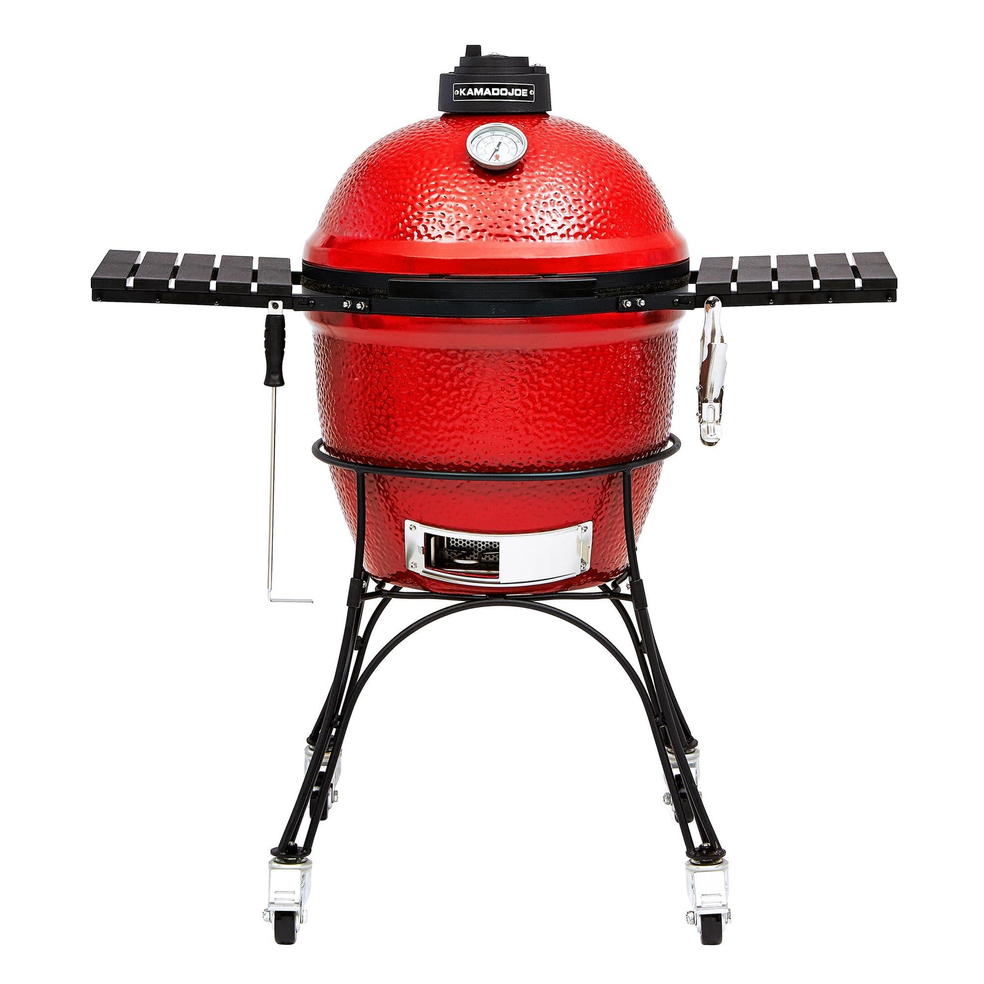 Kamado Joe KJ23RH Classic Joe I 18-inch Charcoal Grill with Cart and Side Shelves, Blaze Red - CookCave