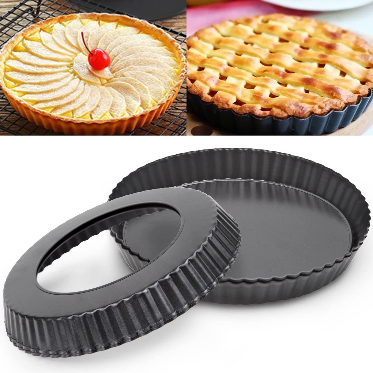 2 Pack 9 Inches Non-Stick Tart Pan with Removable Loose Bottom, Tart Pie Pan, Round Tart Quiche Pan - CookCave