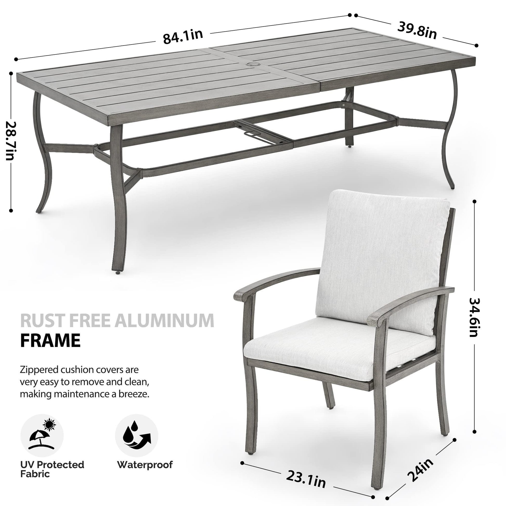 HAPPATIO 9 Piece Patio Dining Set, Aluminum Outdoor Dining Set for 8, Aluminum Dining Table and Chairs Set, Patio Dining Furniture with Aluminum Table, Chairs and Washable Cushions (Gray) - CookCave