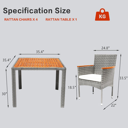 ARTBUSKE 5 Pieces Patio Dining Sets for 4 Outdoor Patio Furniture Sets with Acacia Wood Table Top Wicker Patio Table and Chairs Set for Patio,Yard,Deck,Balcony,Grey - CookCave