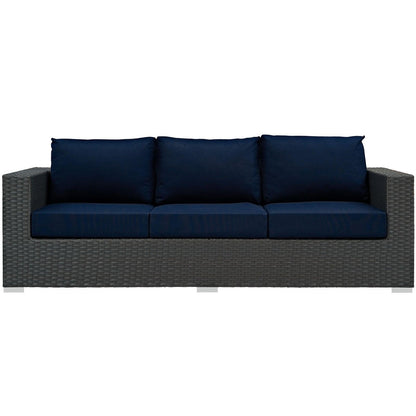 Modway Sojourn Wicker Rattan Outdoor Patio Sunbrella Fabric Sofa in Canvas Navy - CookCave