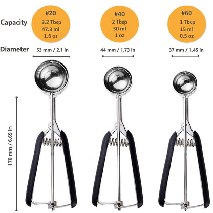 Cookie Scoop Set, 3Pcs Ice Cream Scoop, Cookie Scoops for Baking Set of 3, 18/8 Stainless Steel Cookie Scooper for Baking, Ice Cream Scooper with Trigger Release, Cookie Dough Scoop with Non-slip Grip - CookCave