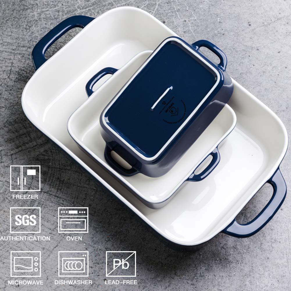 Sweejar Ceramic Bakeware Set, Rectangular Baking Dish for Cooking, Kitchen, Cake Dinner, Banquet and Daily Use, 12.8 x 8.9 Inches porcelain Baking Pans (Navy) - CookCave