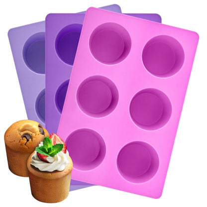 Amazing Abby - 11" x 7.5" Silicone Muffin Pan (Set of 3), 6-Cup Easy-Release Baking Mold for Homemade Muffins and Cupcakes, Heat-Resistant, Non-Stick, BPA-Free, Dishwasher-Safe, Purple Shades - CookCave