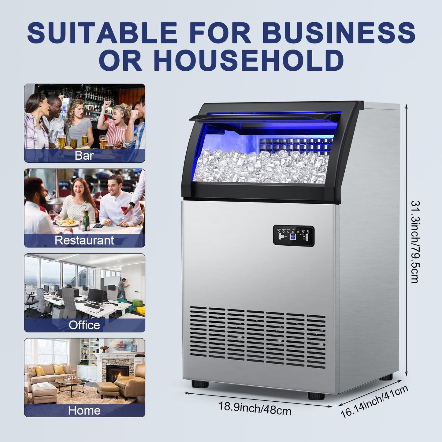 Commercial Ice Maker Machine 200LBS/24H with 55LBS Ice Capacity Bin, 72Pcs Clear Ice Cubes Ready in 11-20Mins, Stainless Steel Under Counter Freestanding Ice Machine for Home Party Bar, Restaurant - CookCave