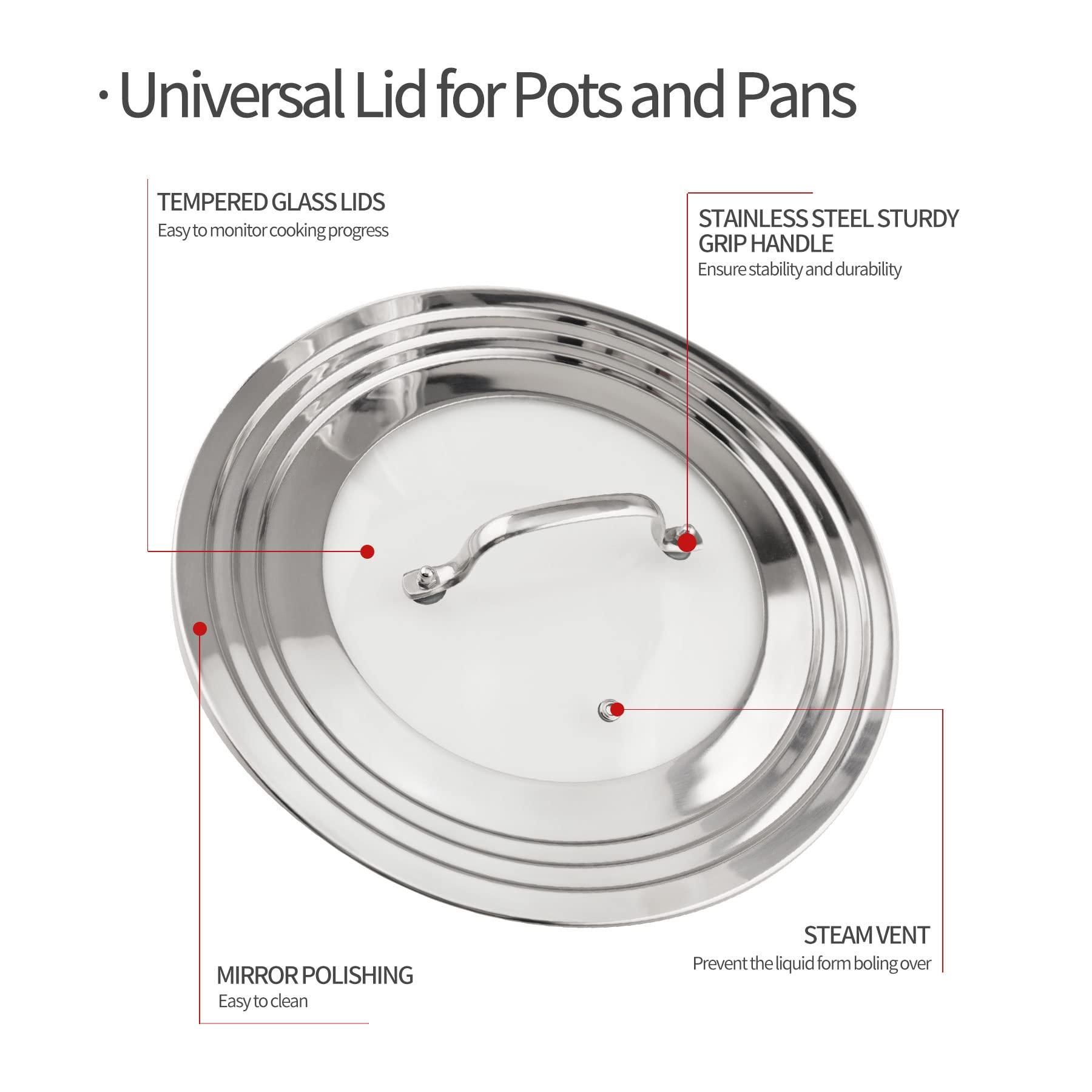 Morikavo Stainless Steel Universal Lid for Pots, Pans and Skillets-Fits 7" to 12" Replacement Frying Pan Cover and Cast Iron Skillet Lid - CookCave