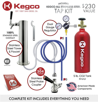 Kegco Kegerator Full Size Keg Refrigerator - Single Faucet - D System, Stainless Steel - CookCave