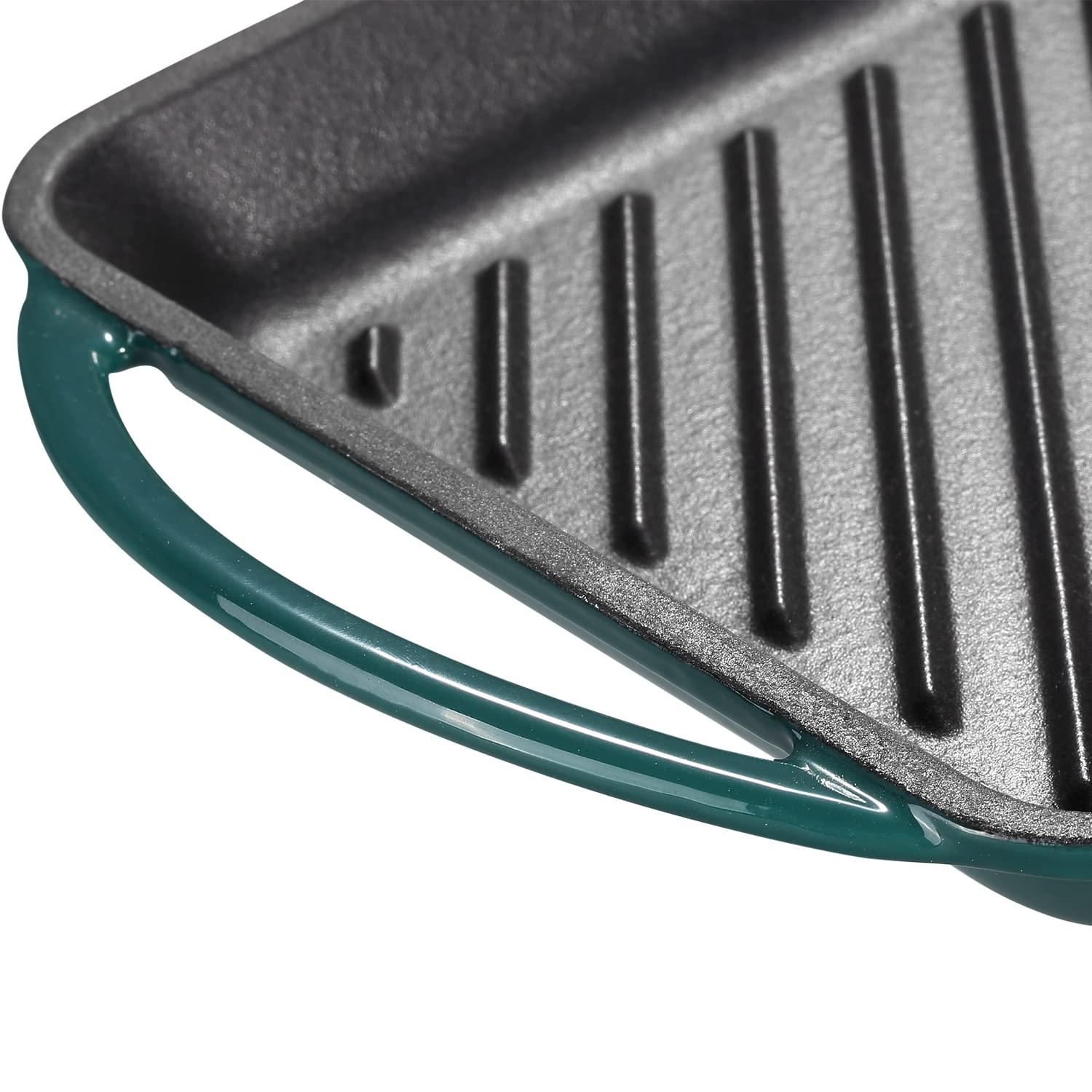 Enameled Cast Iron Grill Pan (Dark Green) - CookCave