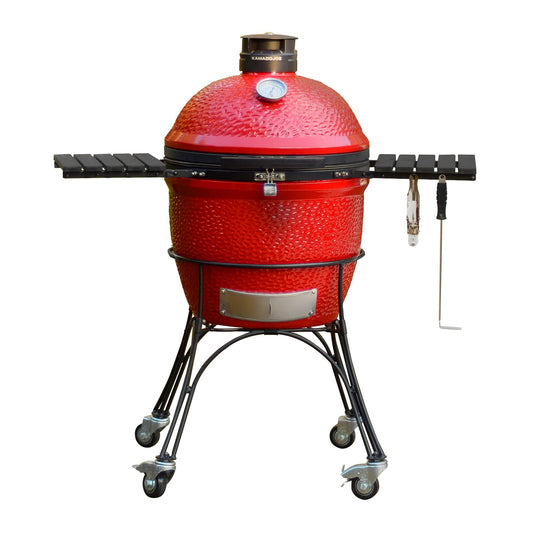 Kamado Joe KJ23RHC Classic Joe II 18-inch Charcoal Grill with Cart and Side Shelves, Blaze Red - CookCave