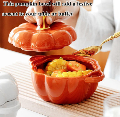 Dutch Oven Pot with Lid, Pumpkin Pottery Dessert Saucepan, Mini Baking Dish Cute Pumpkin Bowl, Covered Dutch Oven Ceramic Stockpot, Pumpkin-Shaped Casserole (Orange) - CookCave