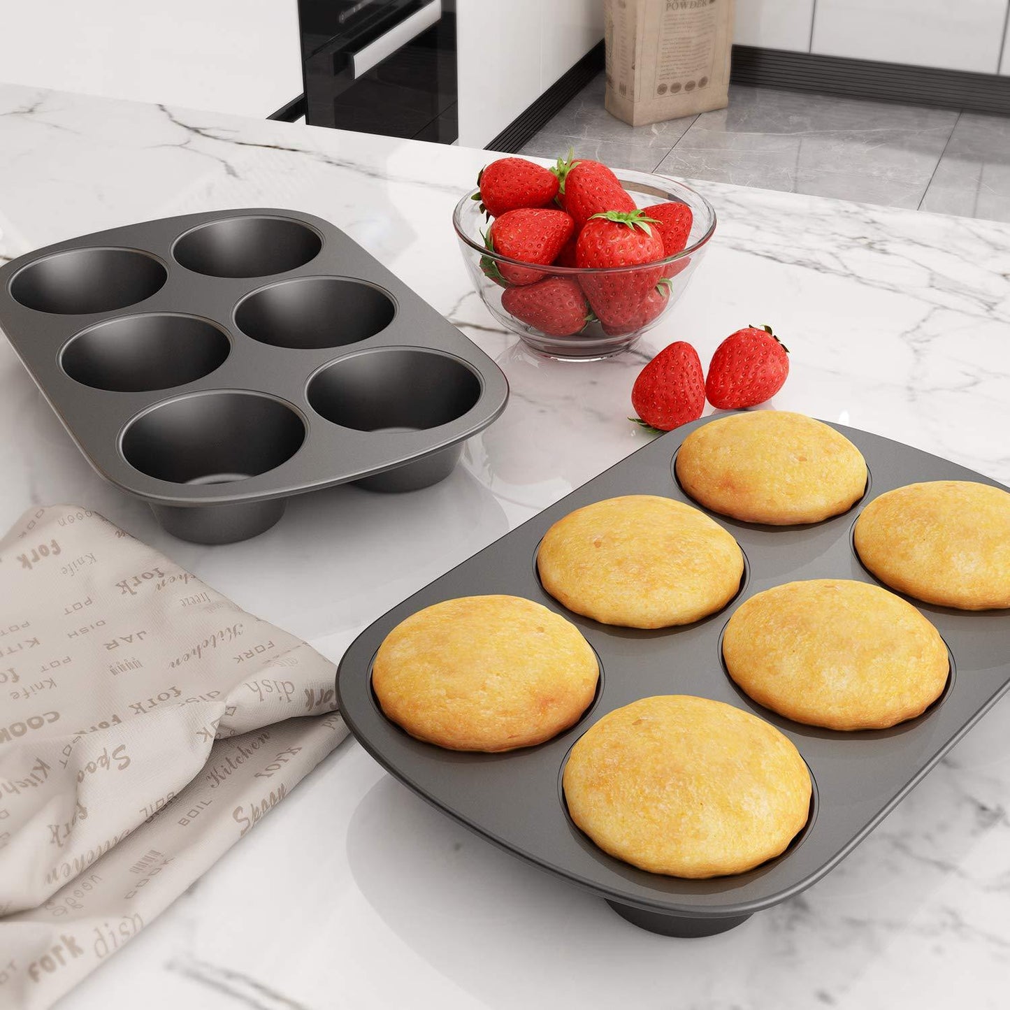 Tiawudi 2 Pack Nonstick Muffin Pan, Carbon Steel Cupcake Pan, 6 Cup, Easy to Clean and Perfect for Making Muffins or Cupcakes, Jumbo - CookCave