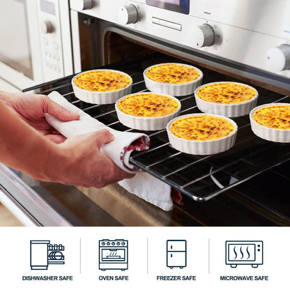 Ramekins 8 oz-Delling Creme Brulee Ramekins, Round Fluted Quiche Dishes Tart Pan, Oven Safe Ramekins for Baking, Souffle, Ramekins Set of 6, White - CookCave