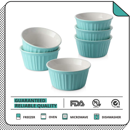 LIFVER 6 oz Ramekins, Small Mini Baking Ceramic Ramekins Creme Brulee Ramekins, Classic Style Porcelain Ramekins, Baking Souffle Ramekins Bowls, Set of 6,Blue - CookCave