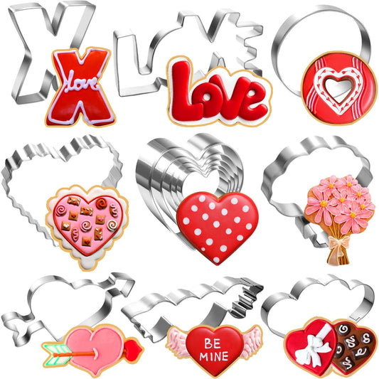 13 Pcs Valentine’s Day Cookie Cutters Set, Food-Grade Stainless Steel Cookie Cutter Large with Heart, Love, Heart with Arrow, Angel Wings Baking Molds for Biscuit Cake Fruit Vegetable Holiday Supplies - CookCave