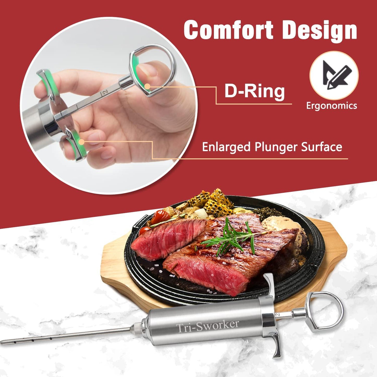 Tri-Sworker Meat Injectors for Smoking with Case and 4 Flavor Food Injector Syringe Needles, Injector Marinades for Meat, Turkey, Brisket; 2-oz; Including Paper and E-Book (PDF) User Manual - CookCave